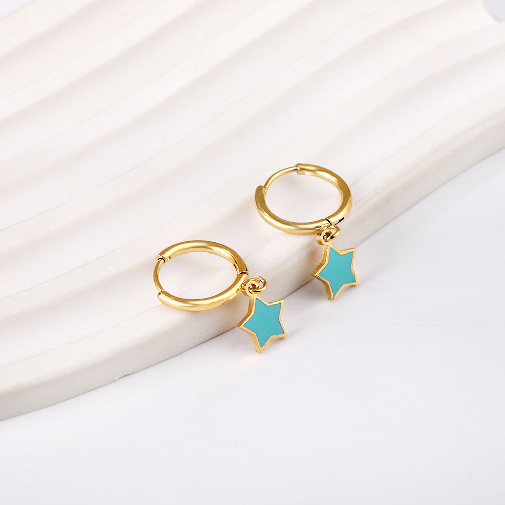 1.5x12.5mm circle with blue star earrings asonjewelry