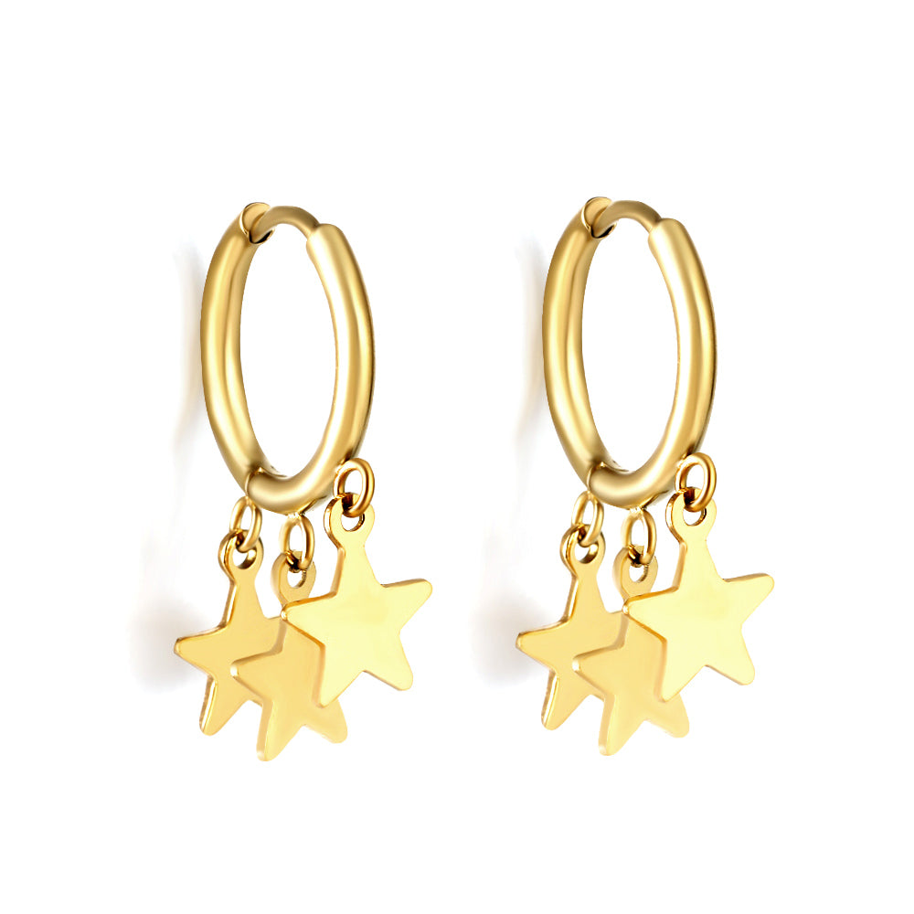2x15mm circle with three star accessories earrings