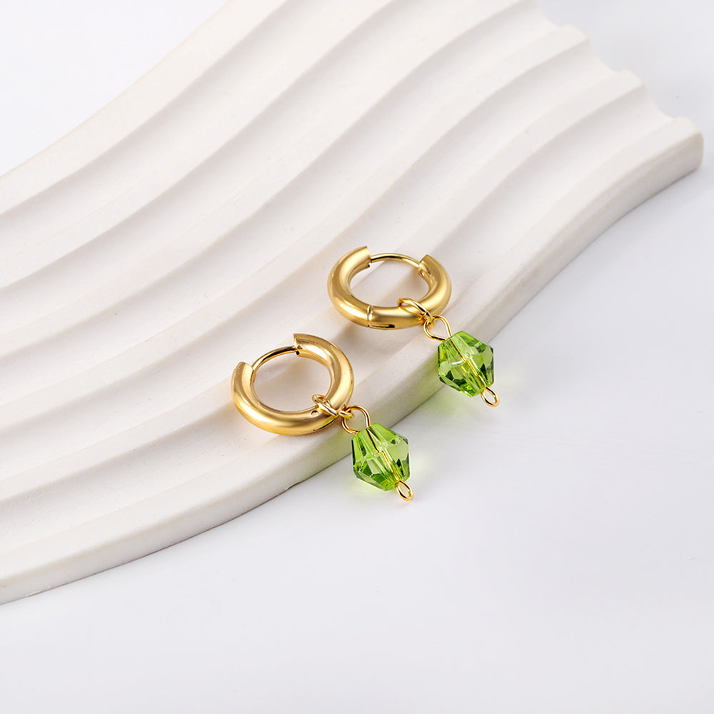 3x16mm circle with diamond-shaped green diamond earrings asonjewelry