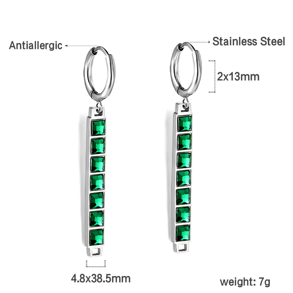 2x13mm circle with baguette green diamond earrings asonjewelry