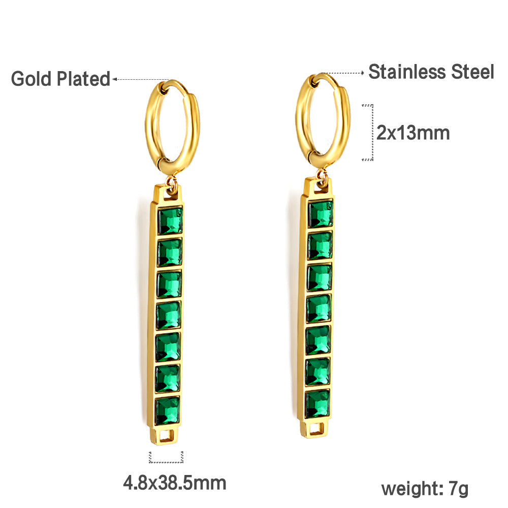 2x13mm circle with baguette green diamond earrings asonjewelry
