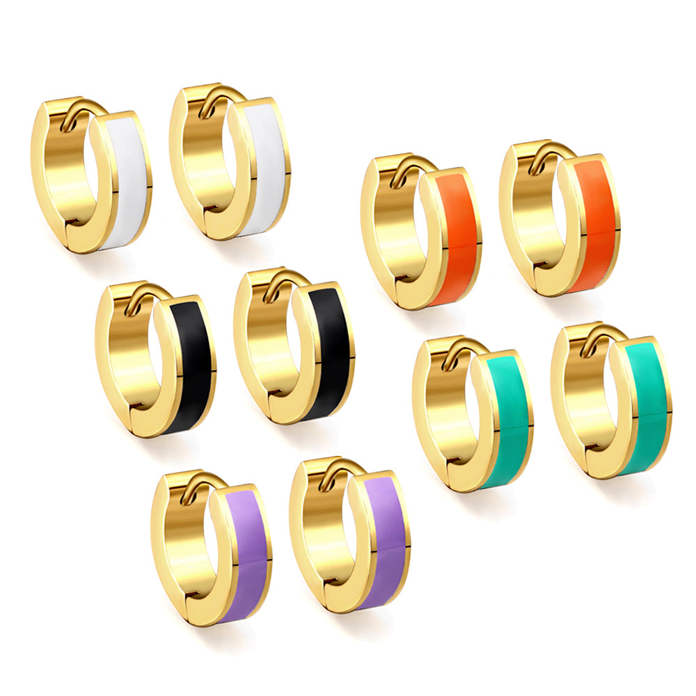 Gold Round earrings with white drip oil 4*13.5mm
