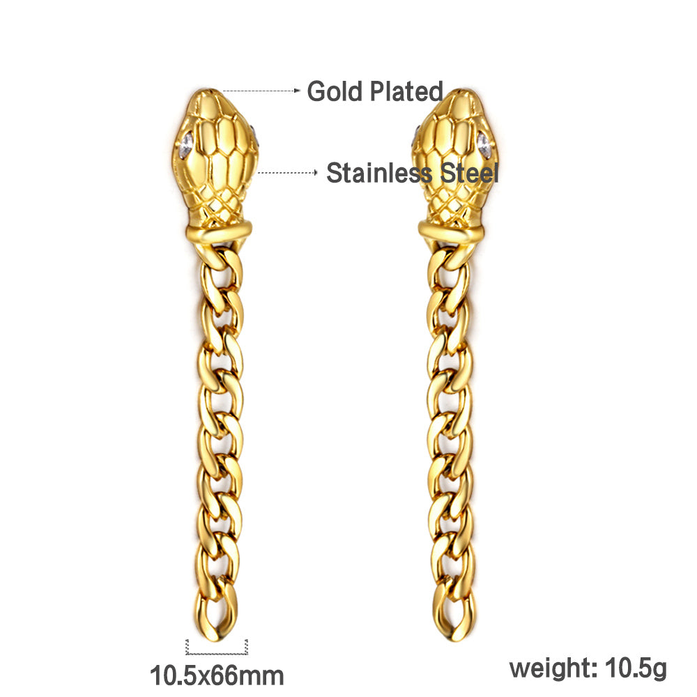 Snake head with matching chain with white diamond earrings asonjewelry