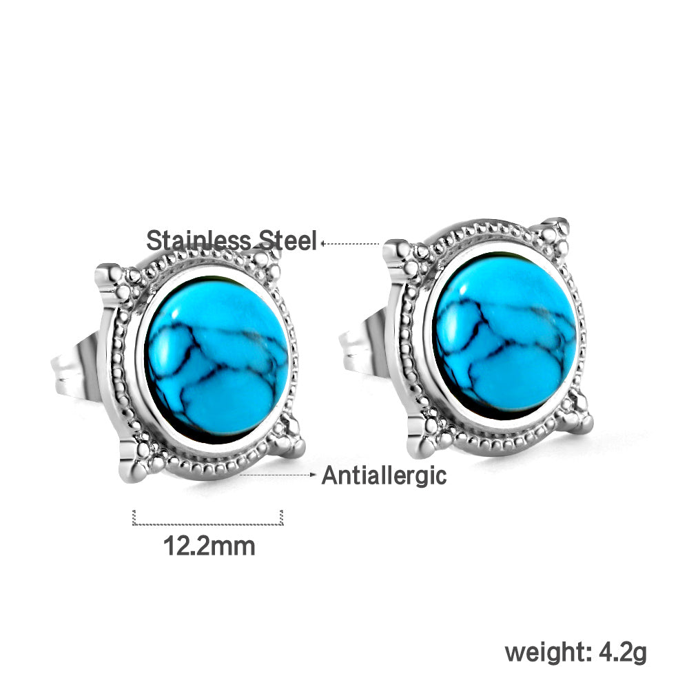 Boucles d'oreilles rondes avec bleu turquoise