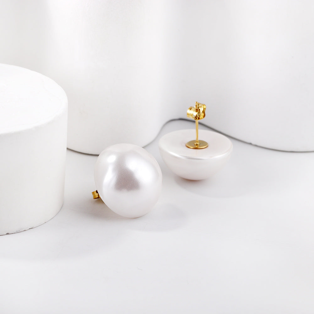 20mm half white pearl earrings asonjewelry