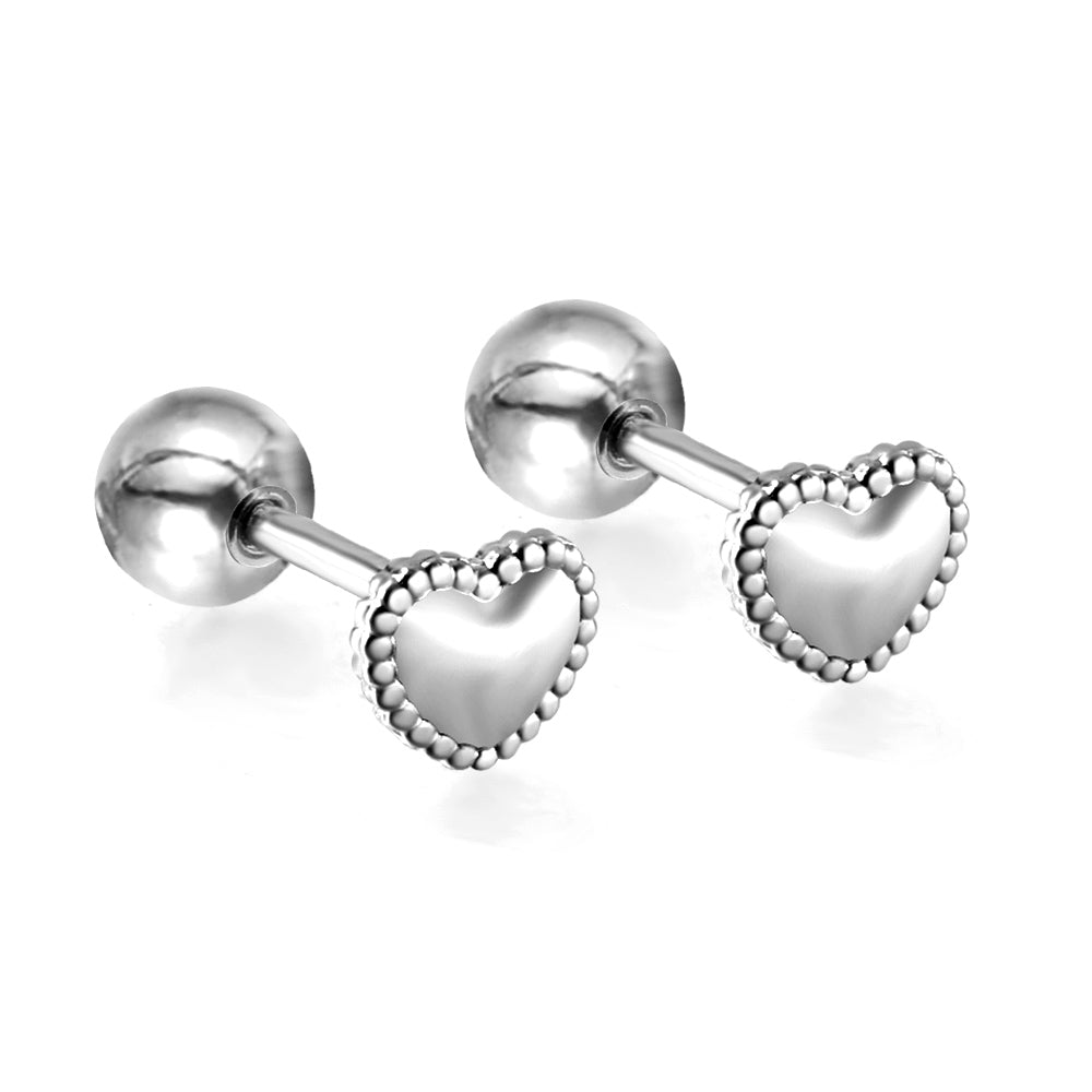 Gold coloured steel ball screw-in heart studs asonjewelry