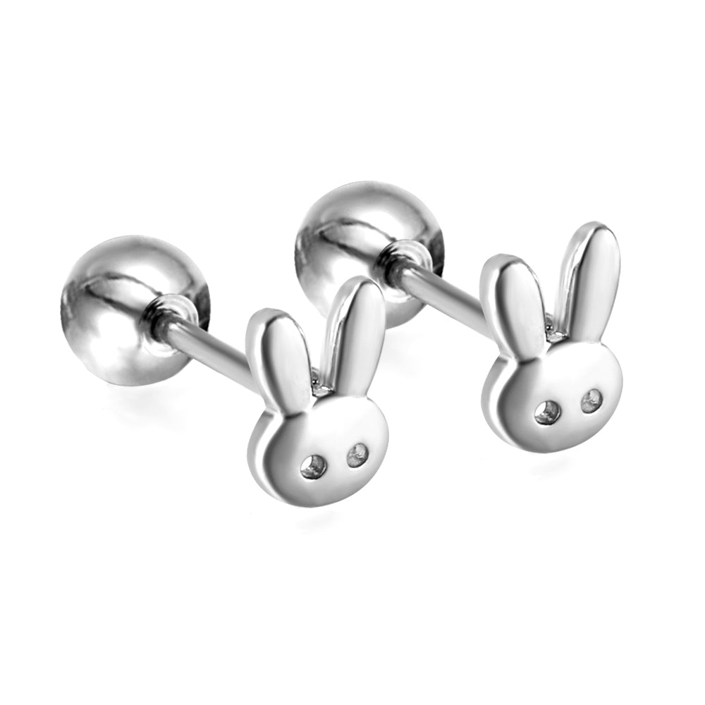 Gold coloured steel ball screw-in rabbit head stud earrings asonjewelry