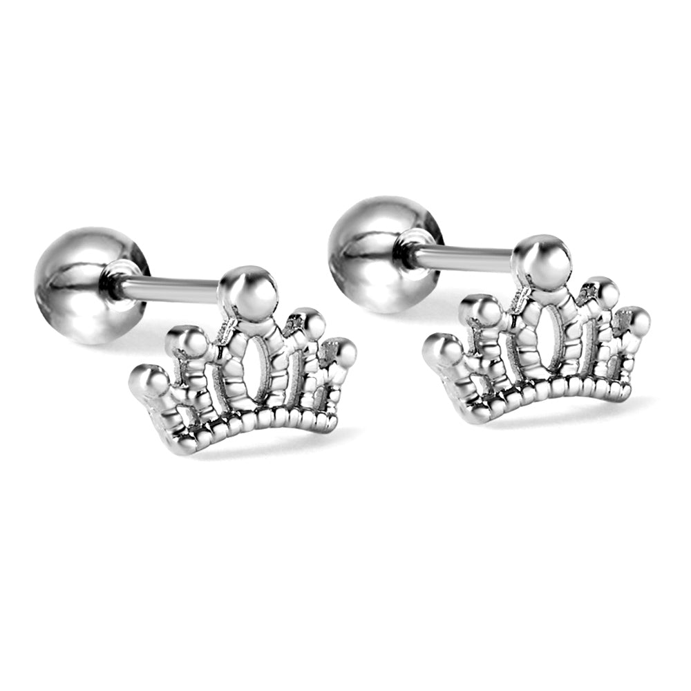 Pendientes con forma de corona atornillada con bolas de acero de color dorado