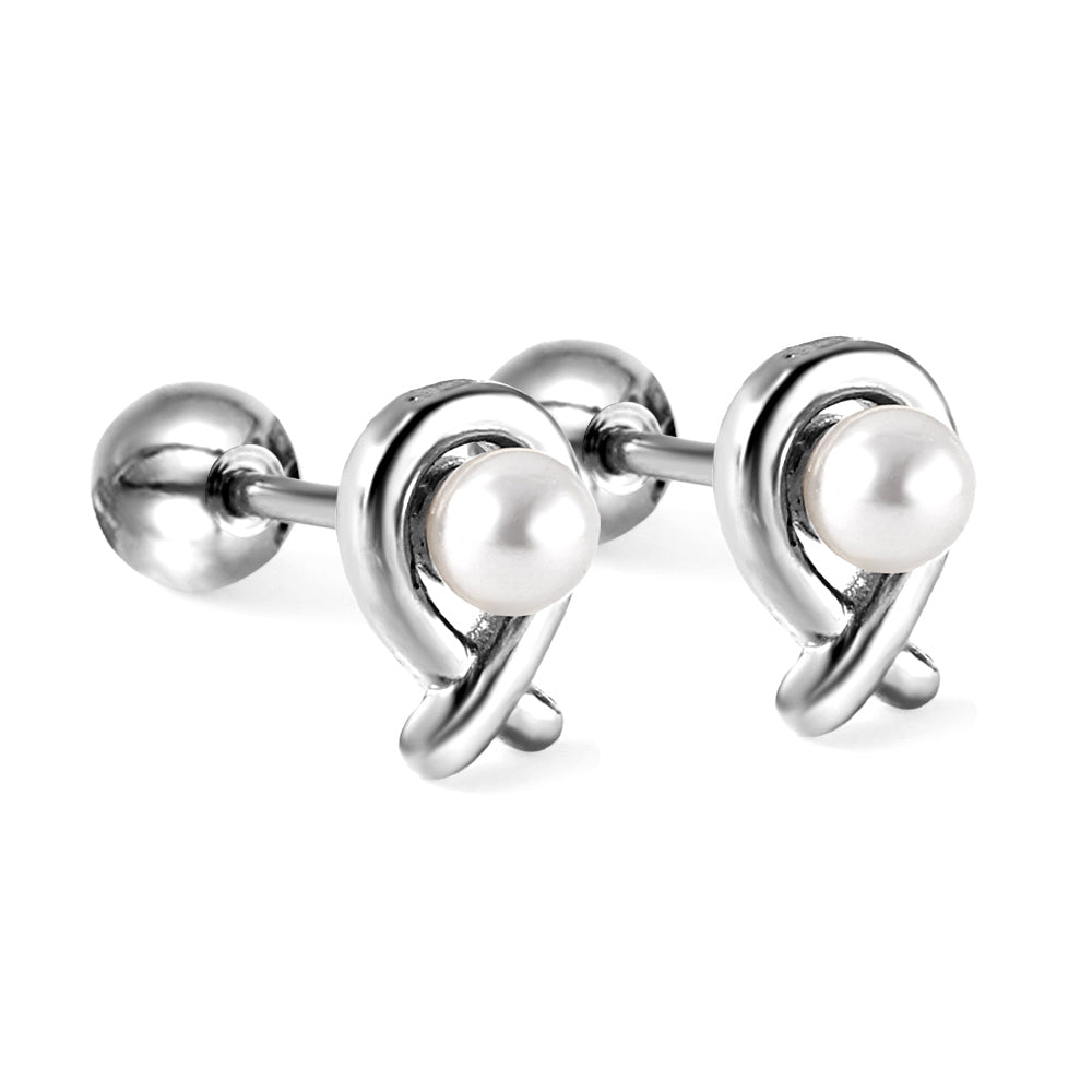 Gold coloured steel ball screw back fish shaped stud earrings with white pearls asonjewelry