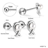 Boucles d'oreilles à tige en forme de poisson avec bille en acier doré et perles blanches