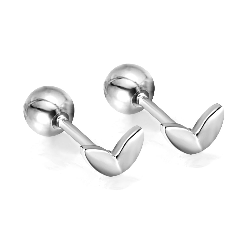 Gold coloured steel ball screw-in leaf stud earrings asonjewelry