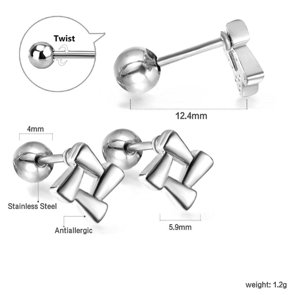 Gold coloured steel ball screw plug square block earrings asonjewelry