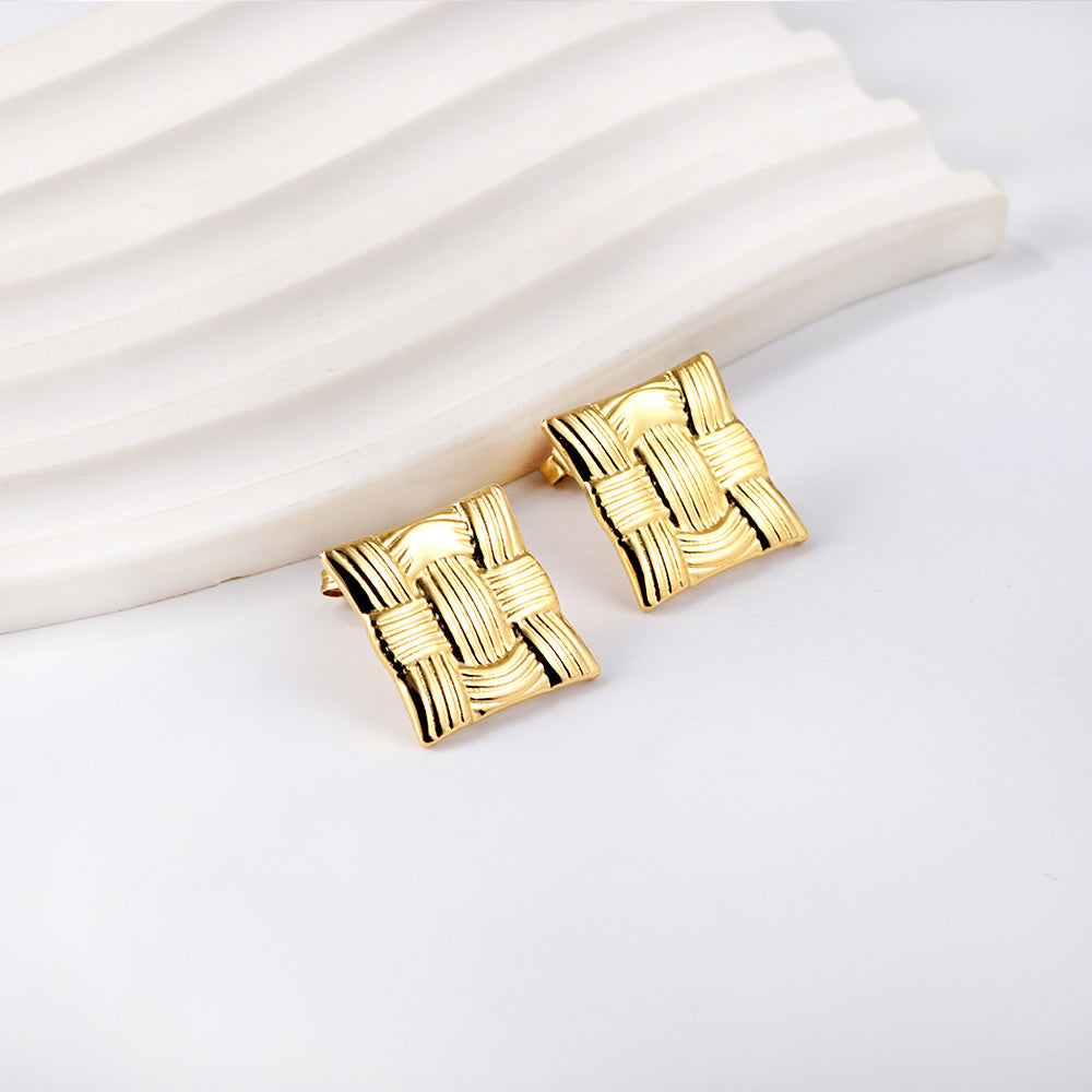 Golden Square Knit Earrings asonjewelry