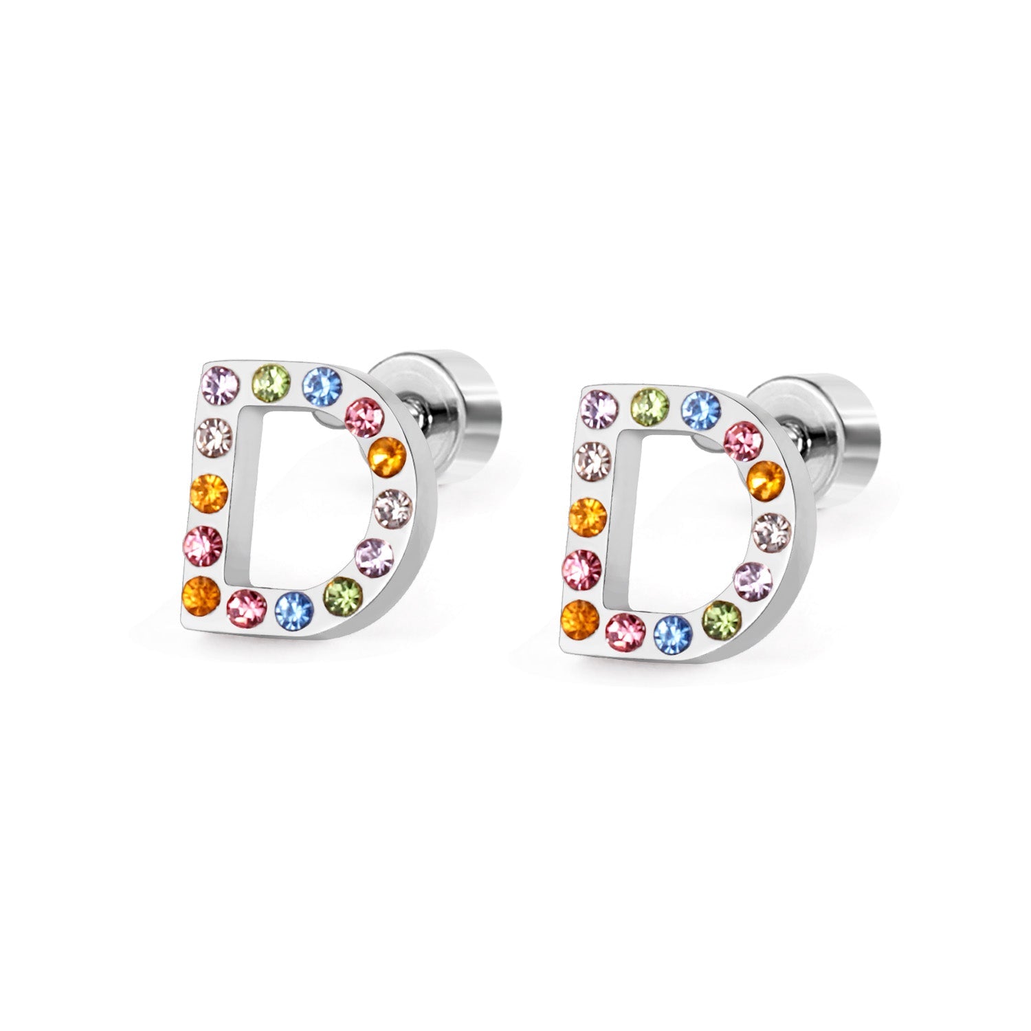 12 pairs Steel/Gold Monogram Screwback Earrings A-Z asonjewelry