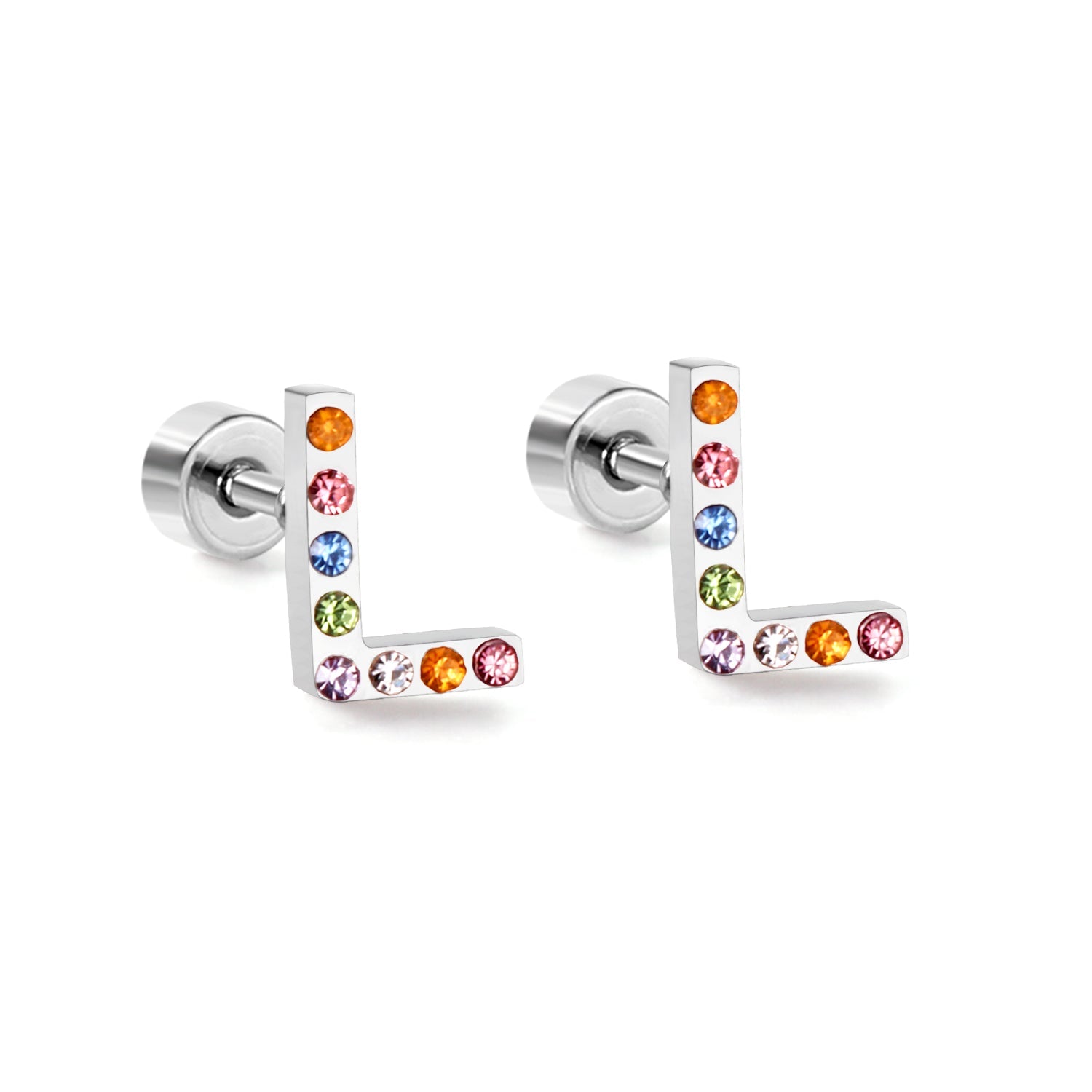 12 pairs Steel/Gold Monogram Screwback Earrings A-Z asonjewelry