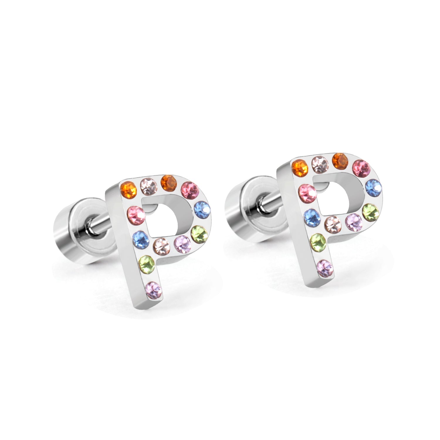 12 pairs Steel/Gold Monogram Screwback Earrings A-Z asonjewelry