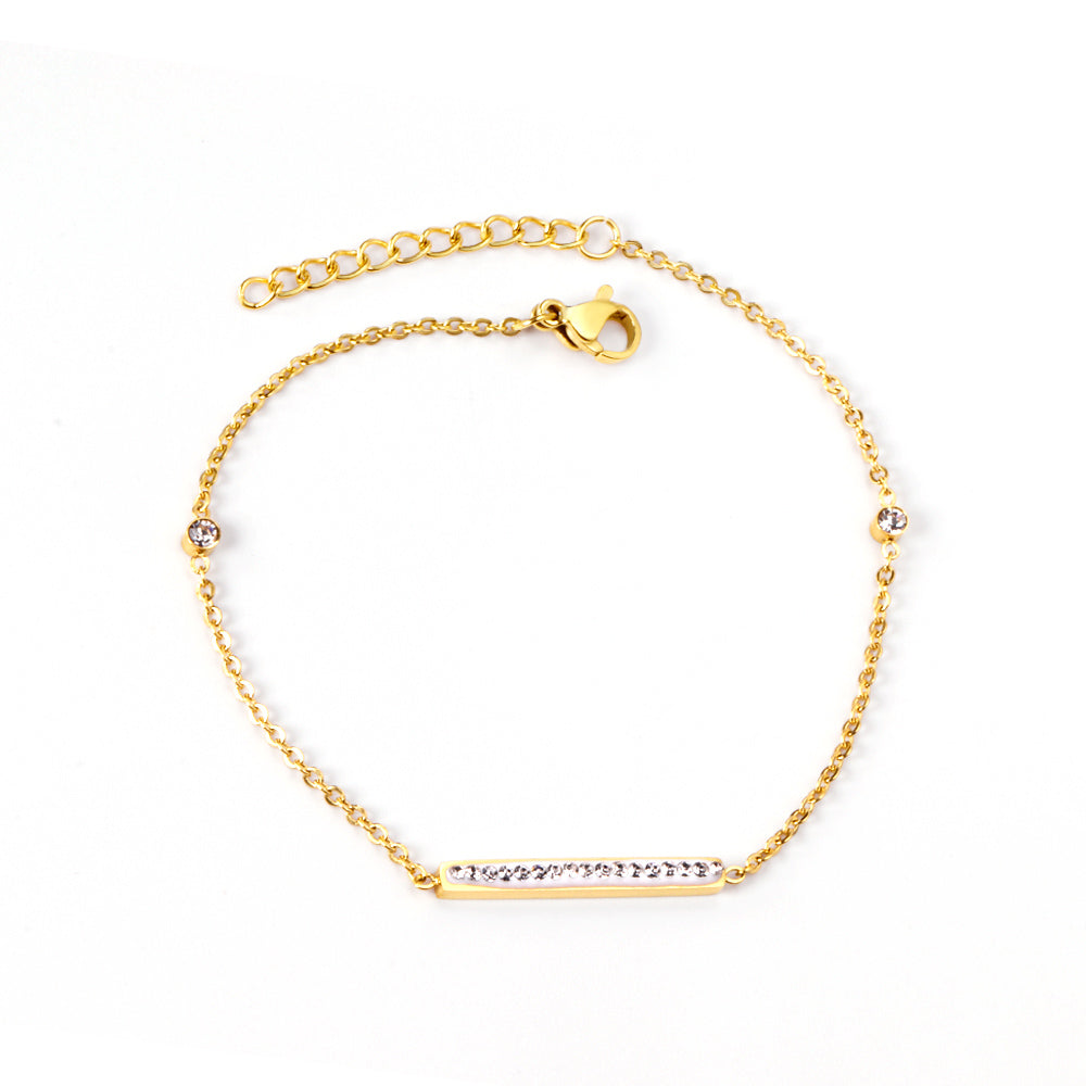 Gold Hard Bracelet & Rectangle with White Shells Accessories with Rhinestones Bracelet 19+3cm GOLDEN asonjewelry