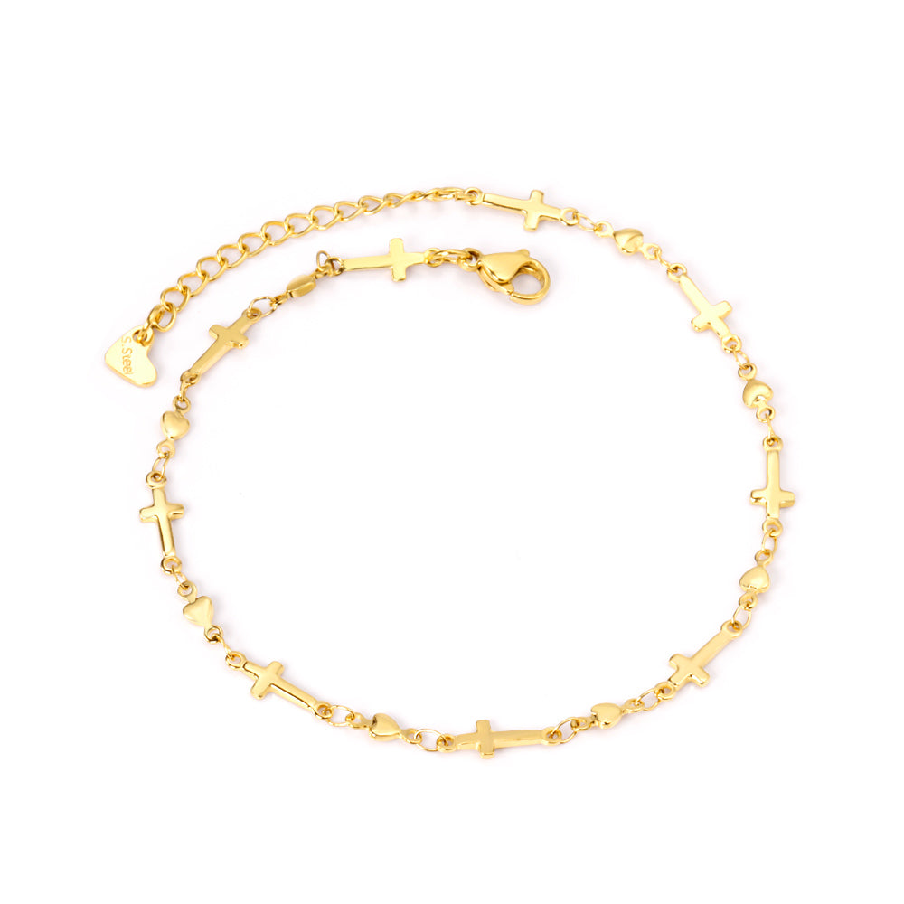 Multiple crosses anklet 23+5cm gold color asonjewelry