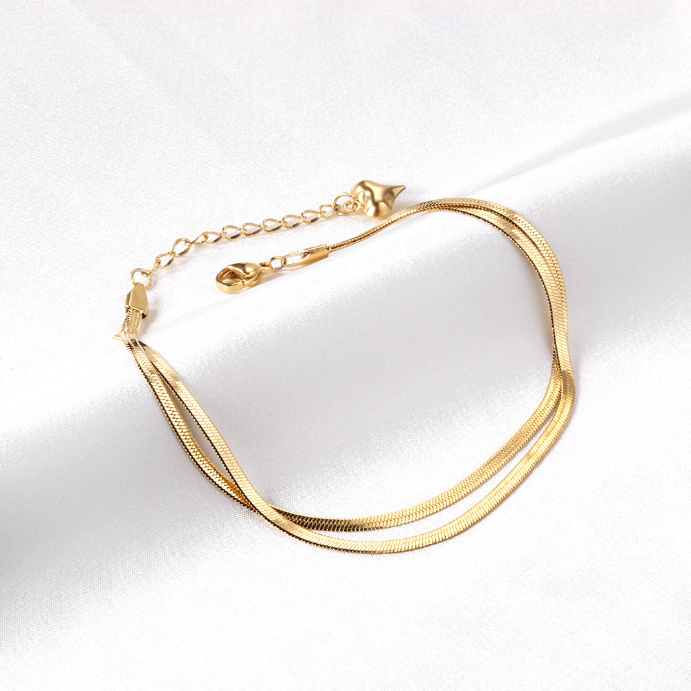 Flat snake double anklet 22+5cm gold color steel color asonjewelry