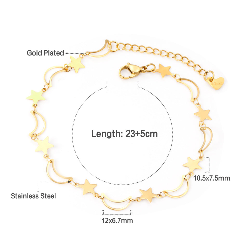 8 Moon + 8 Star Anklets 23+5cm Gold asonjewelry