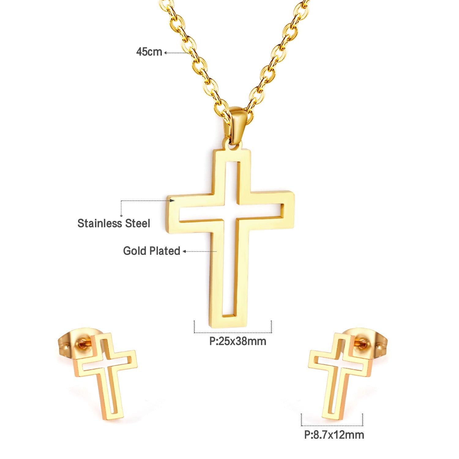 Steel/golden stranded cut crosses faceted set without diamonds asonjewelry