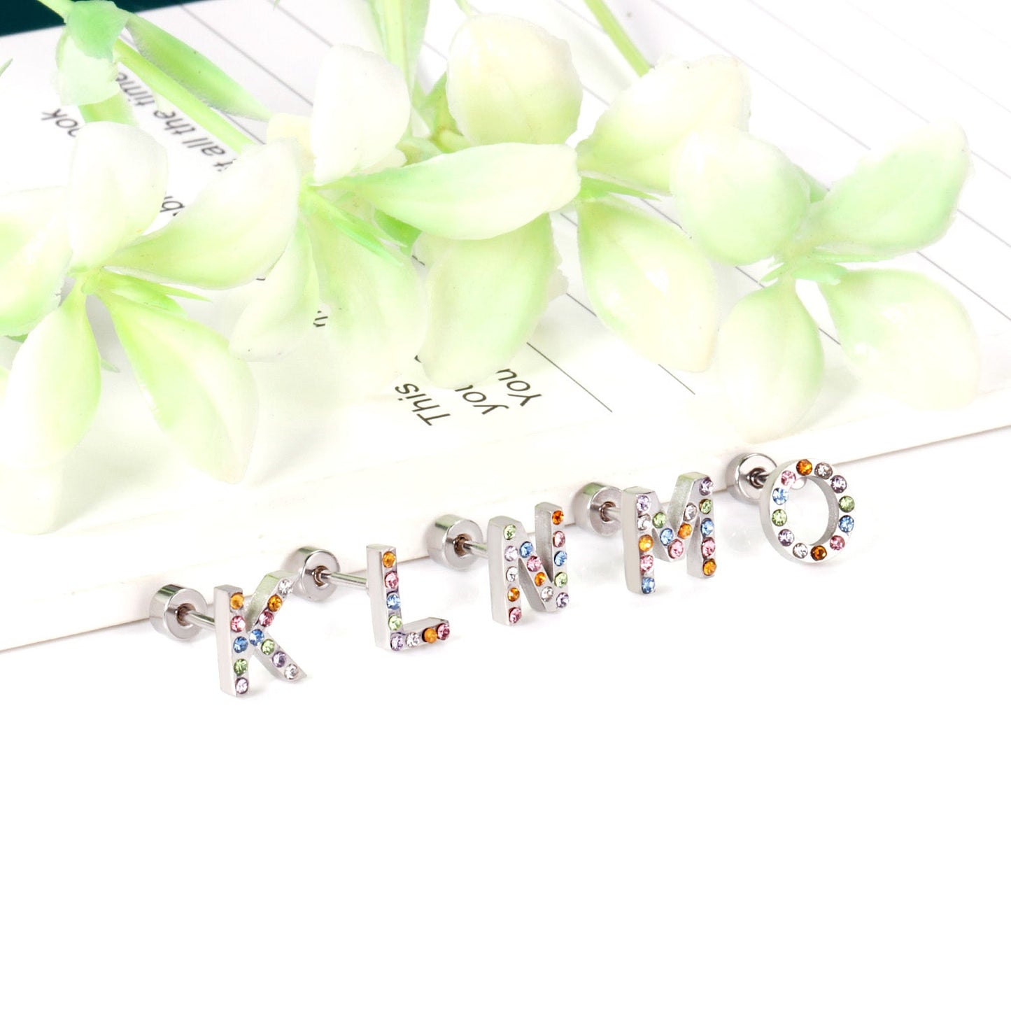 12 pairs Steel/Gold Monogram Screwback Earrings A-Z asonjewelry