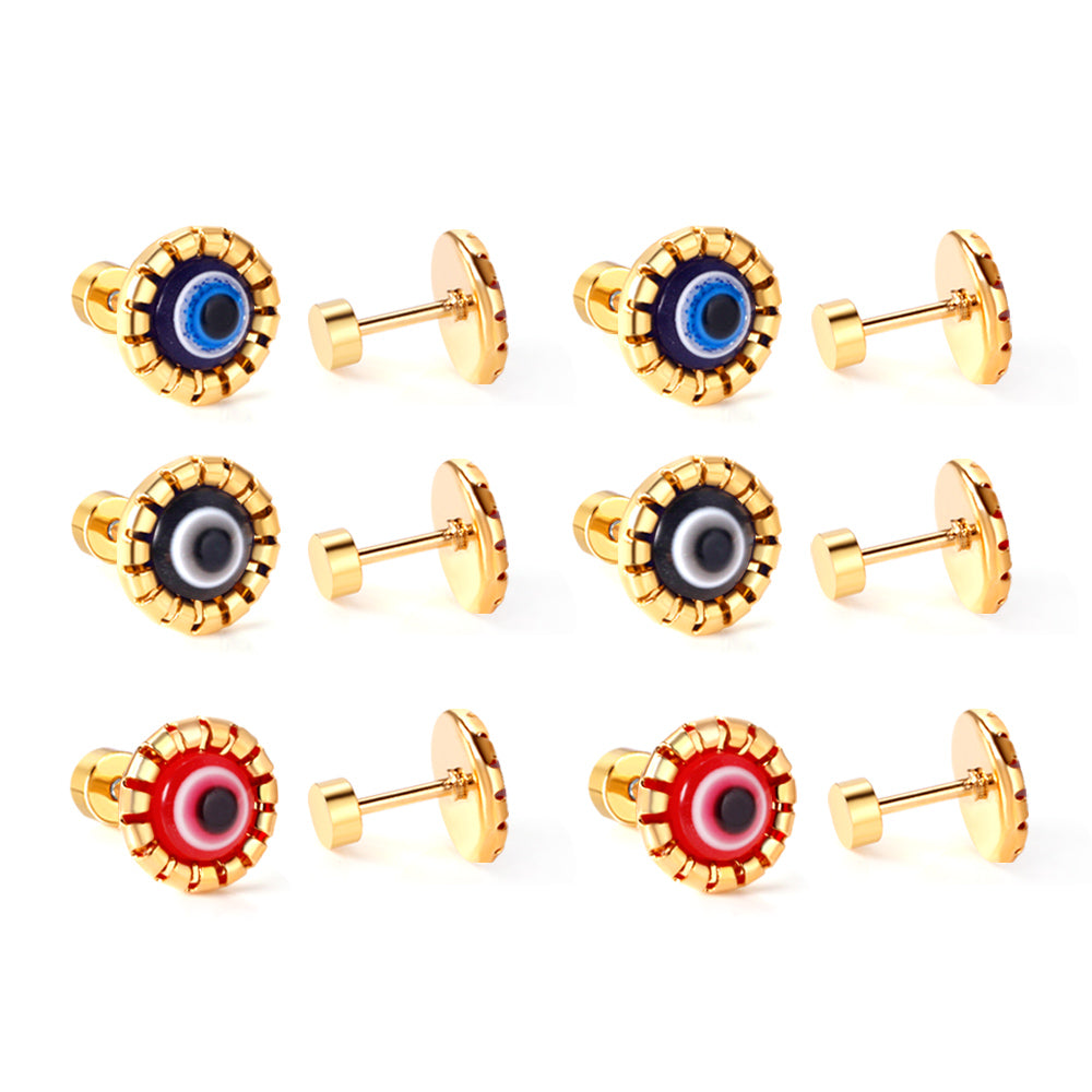 12 pairs Screw In Color Mixed Cat Eye Stud Earrings Gold asonjewelry
