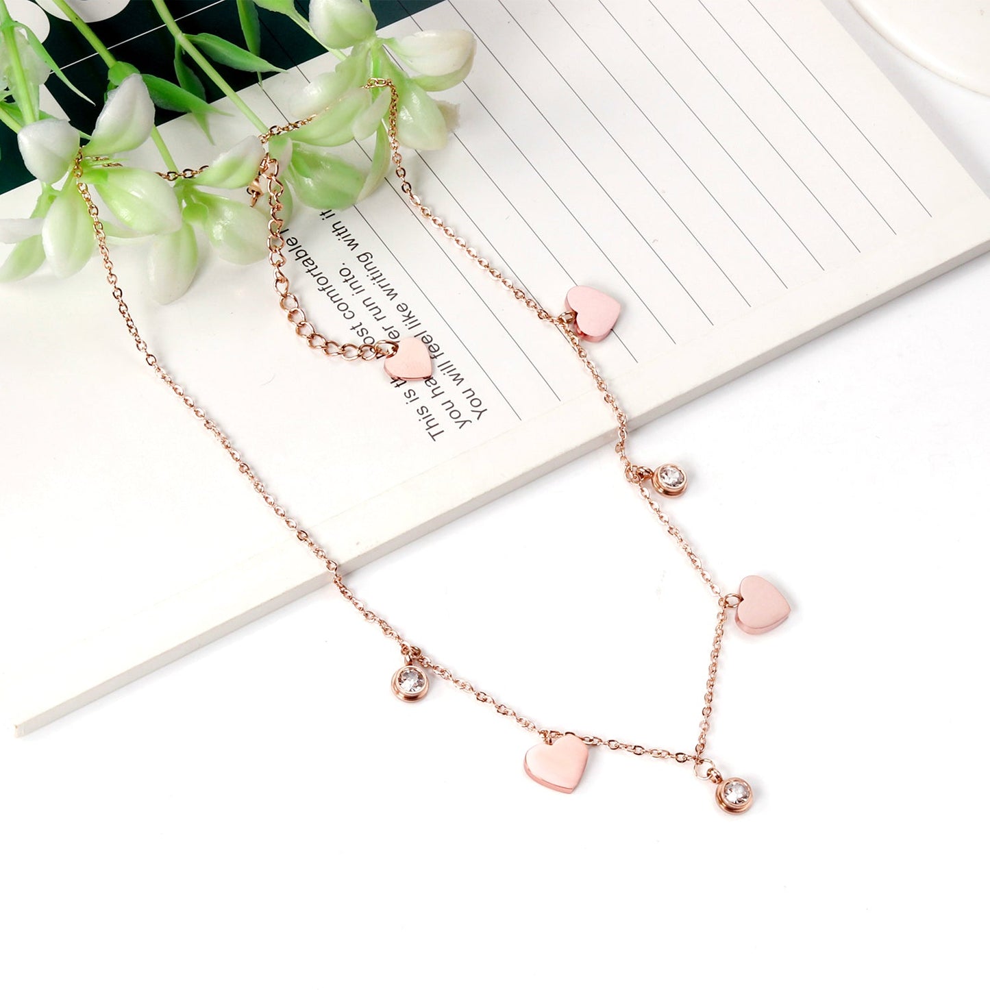 14K Rose Gold & Gold Multi Heart & Diamonds Pendant Necklace asonjewelry