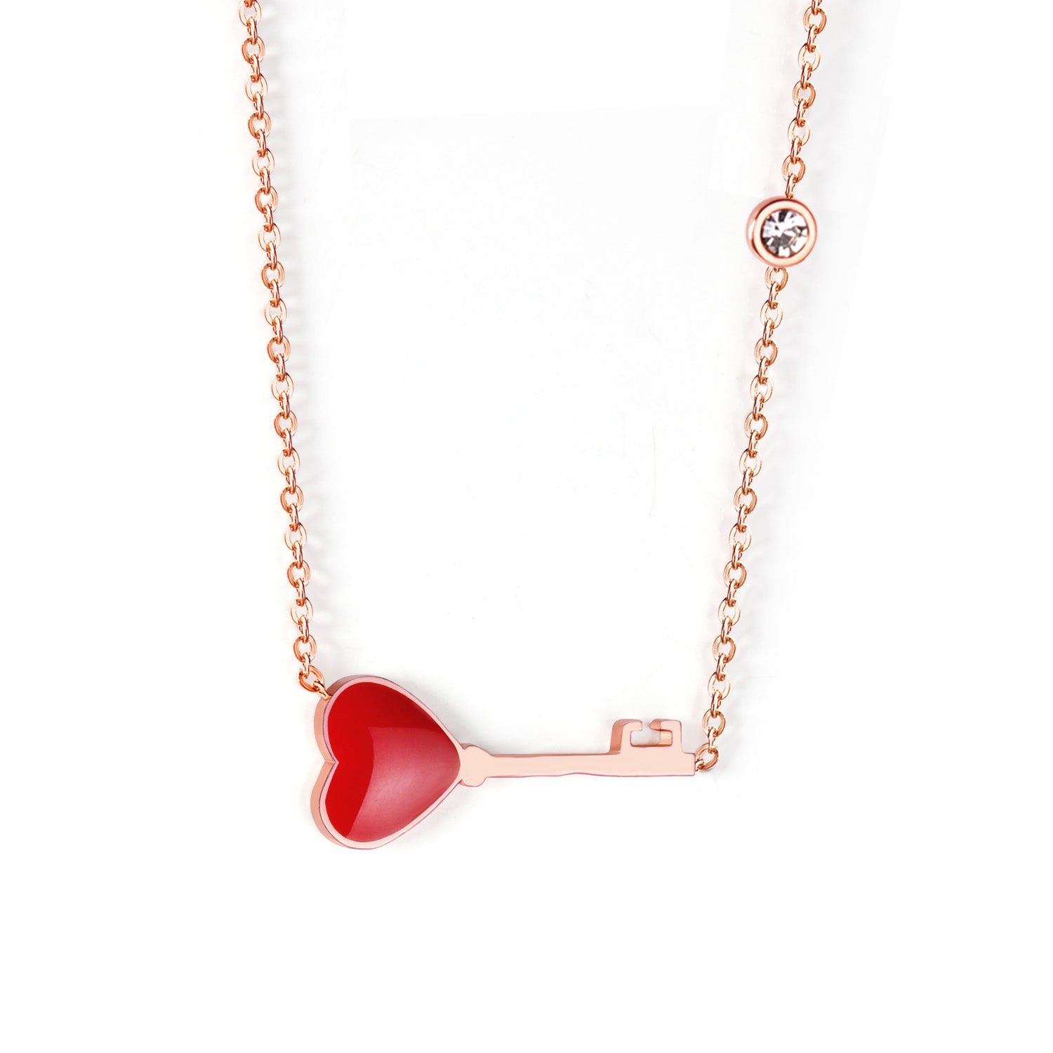 4K rose gold & gold color oil dripping red heart and key shape pendant necklace with diamonds asonjewelry