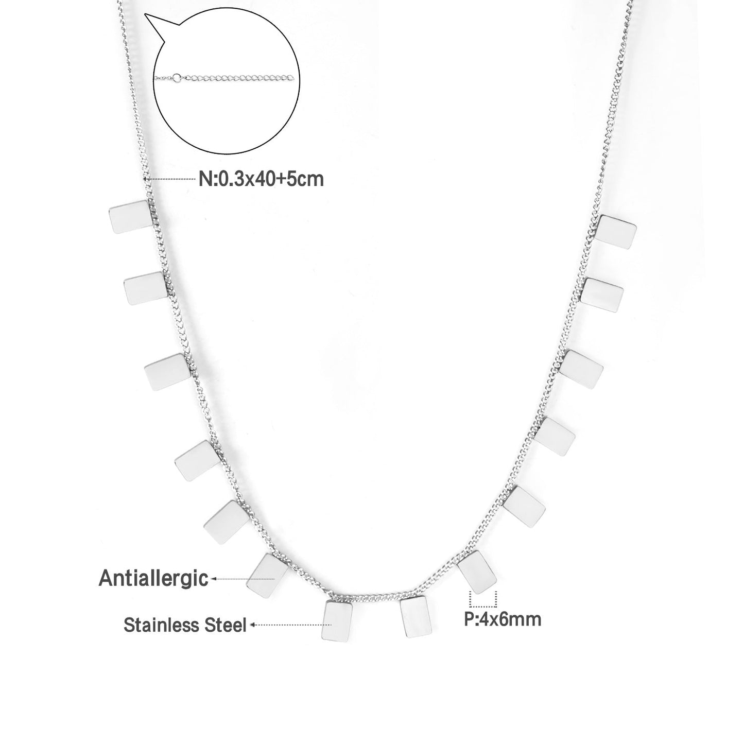 0.3 Side Chain 40+5cm Welded 14pcs 4*6 Rectangle Necklace Gold & Steel Color Glossy asonjewelry