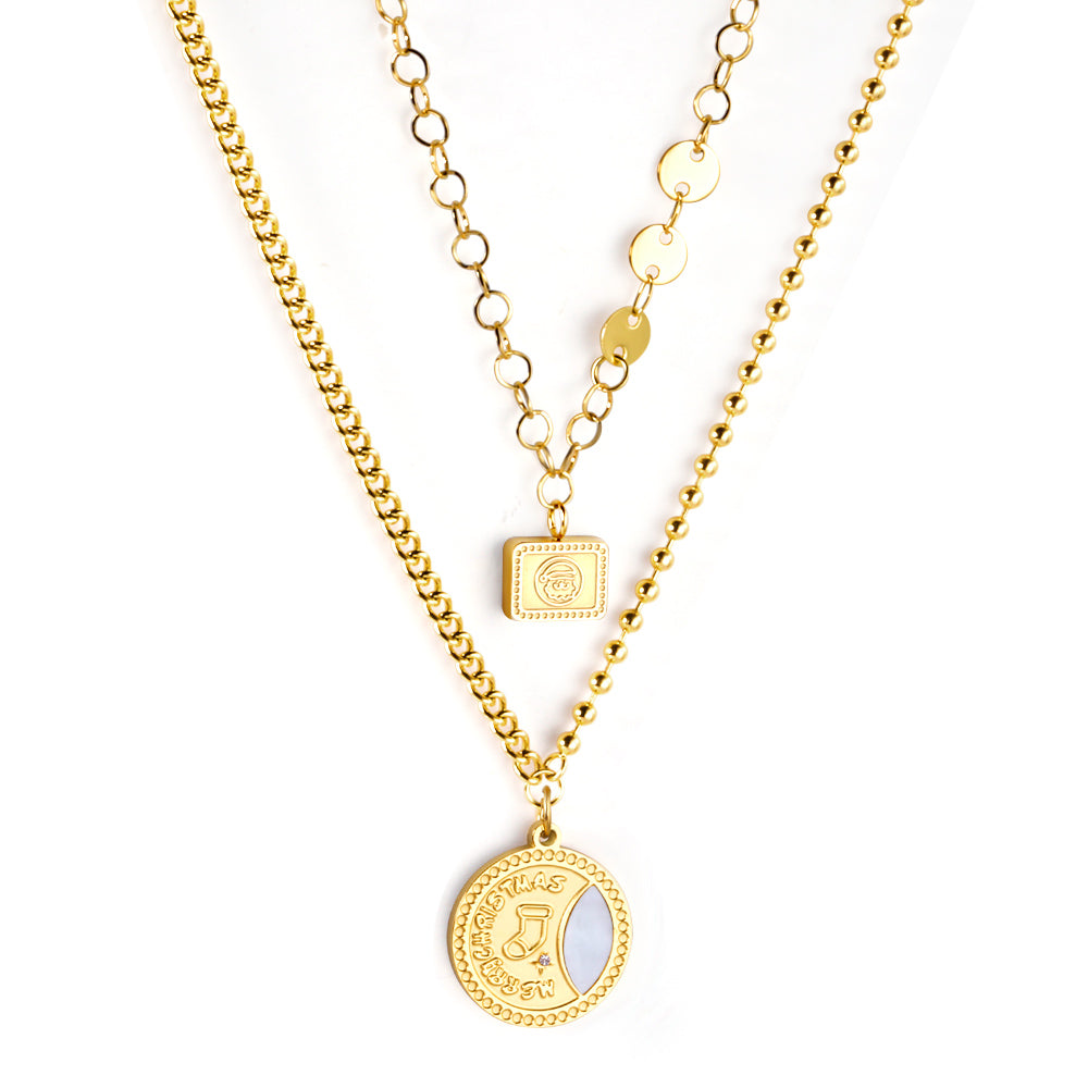 Rectangle+Round Pendant+Double Chain 45+43+5cm Golden asonjewelry
