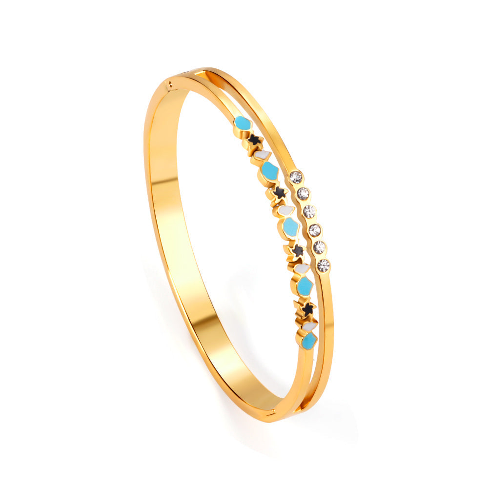 Angeb Gold Double Layer With Blue Hard Bracelet With Diamonds asonjewelry