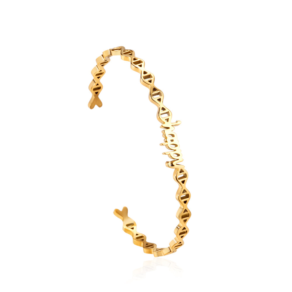 Happy monogrammed gold colored hard bracelet asonjewelry