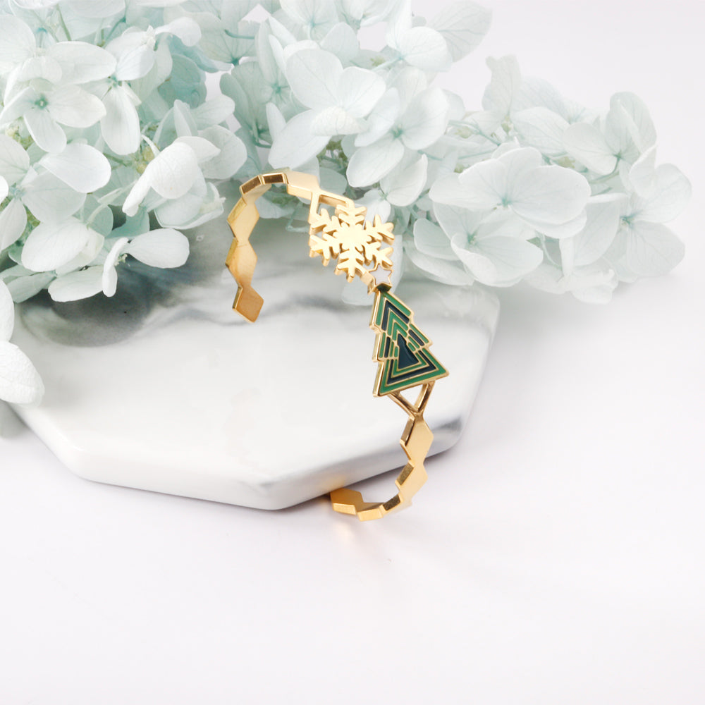 Golden green tree hard bracelet asonjewelry