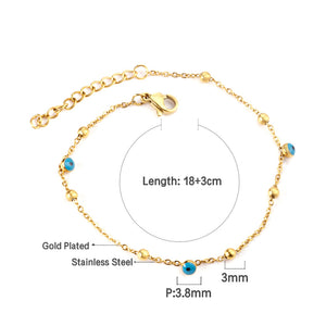 3 blue eyeballs + 7 steel beads bracelet 18+3cm