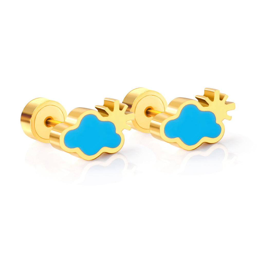 12 pairs Snapped Earbuds Cloud Studs Steel/Gold asonjewelry