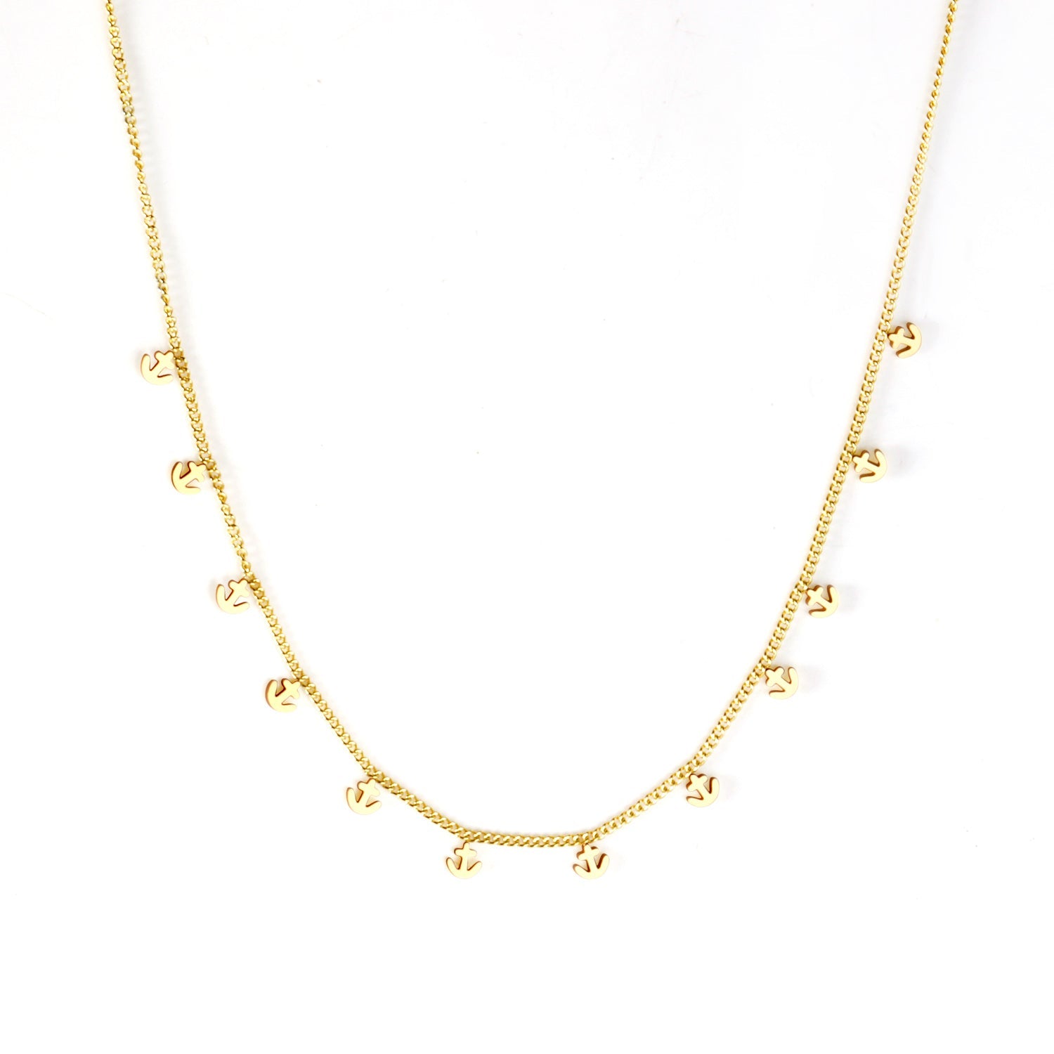 0.3 Side chain 40+5cm soldered 12pcs 3*3.5mm anchor necklace in glossy color asonjewelry