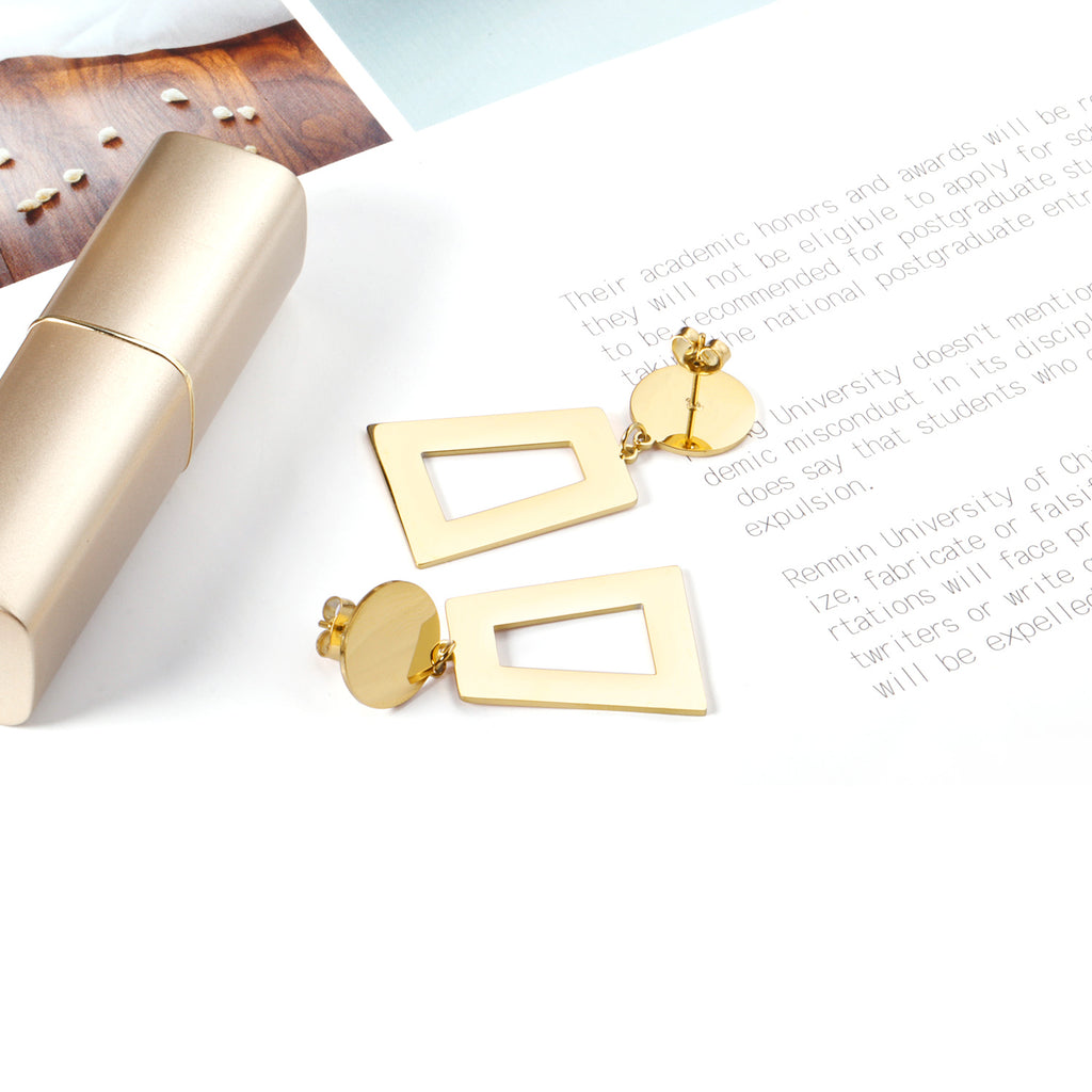 14mm Round + 21*26mm Trapezoidal Glossy Earrings