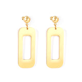 Half Bead Glossy & Brushed Long Cutout Earrings Goldtone