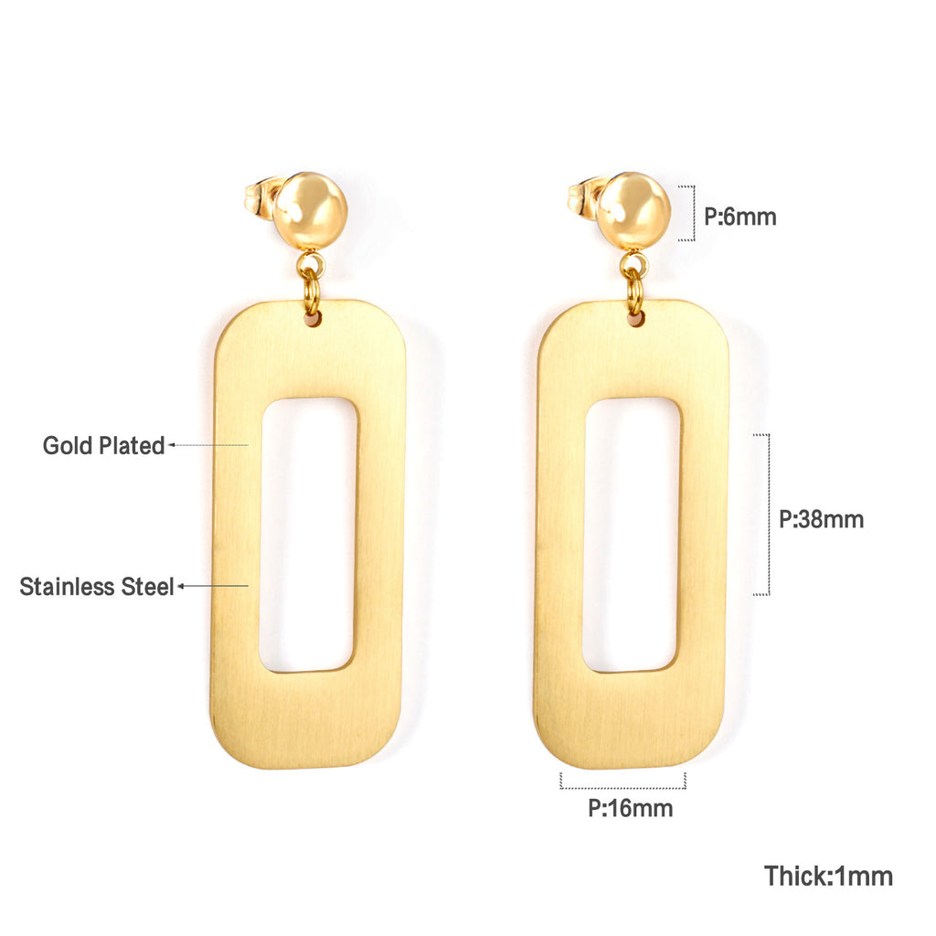 Half Bead Glossy & Brushed Long Cutout Earrings Goldtone