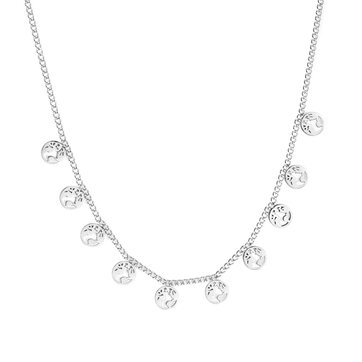0.4 Side chain 40+5cm Necklace with 10 5mm round trees in polished finish asonjewelry