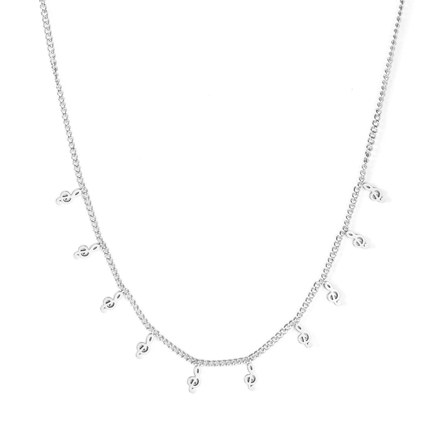0.4 Side chain 40+5cm welded 10 necklaces with 2.5x5mm musical notes in polished finish. asonjewelry
