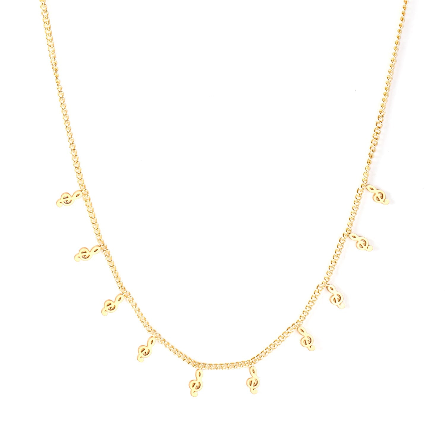 0.4 Side chain 40+5cm welded 10 necklaces with 2.5x5mm musical notes in polished finish. asonjewelry