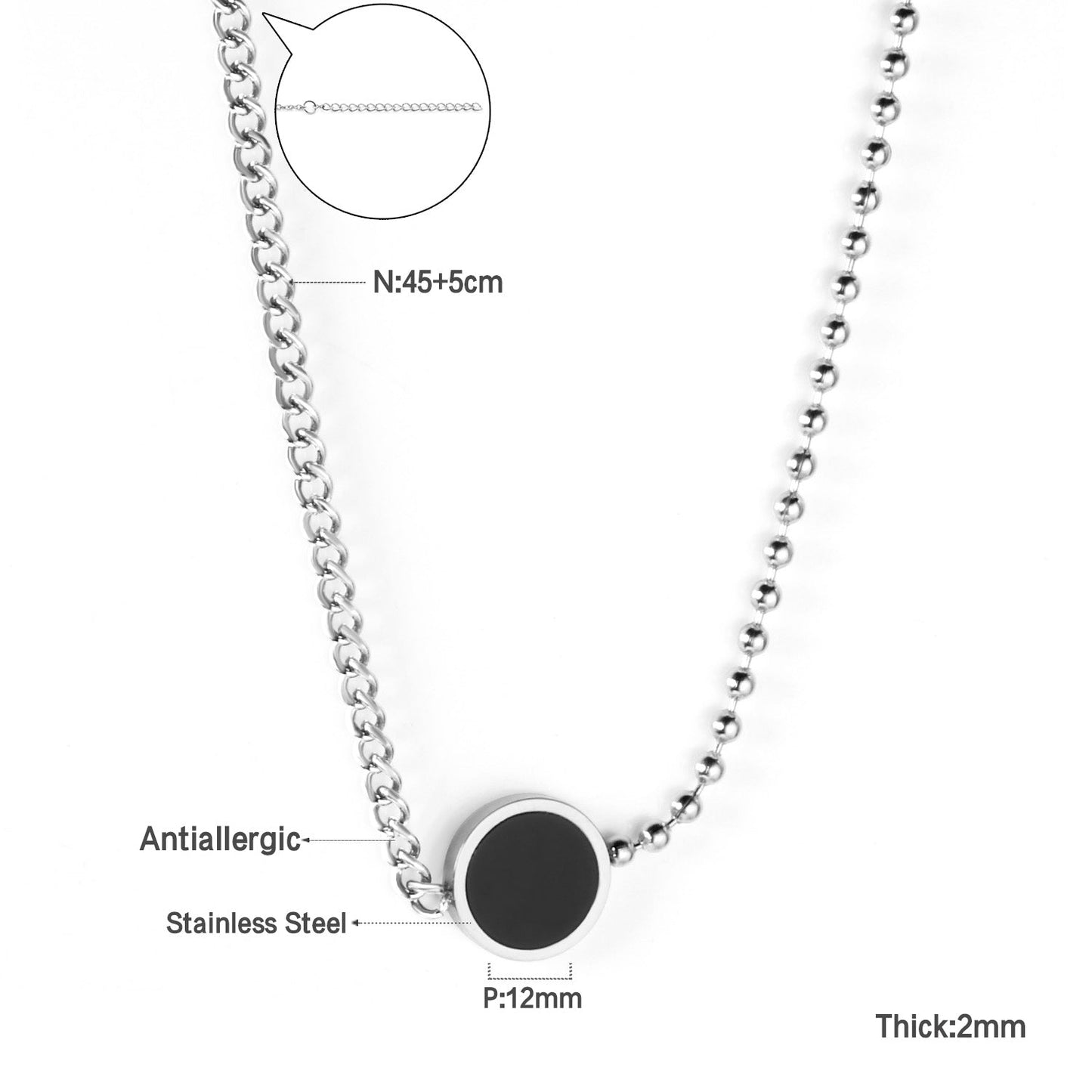 Black Shell Round Cake Pendant Necklace 45+5cm asonjewelry