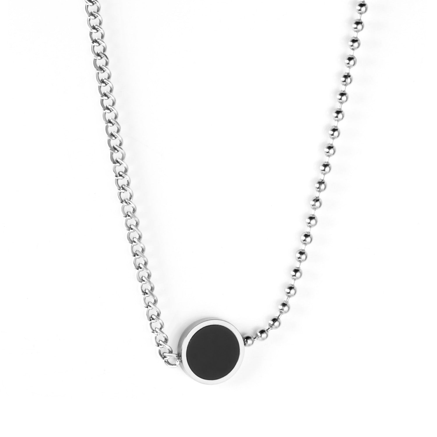 Black Shell Round Cake Pendant Necklace 45+5cm asonjewelry