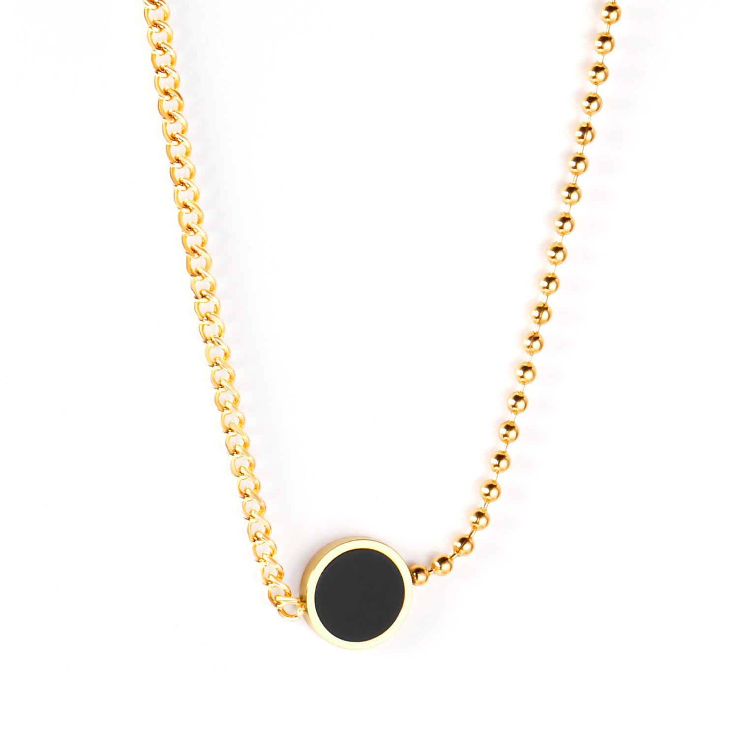 Black Shell Round Cake Pendant Necklace 45+5cm asonjewelry