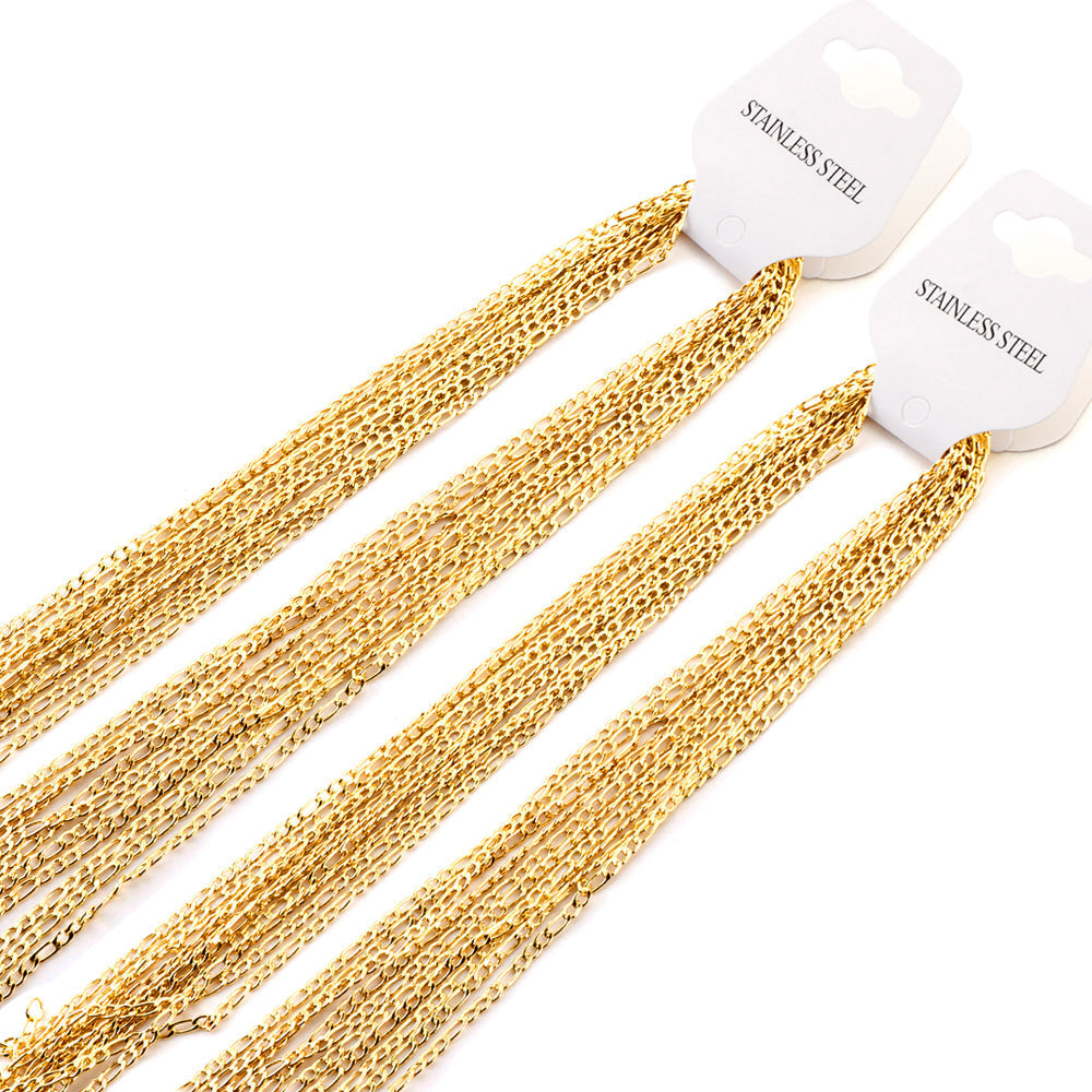 ASON 10pcs/bulk long necklace collar 0.6 wire 2.3mm*45cm 3;1nk matching chain steel color & gold stainless steel necklace wholesale asonjewelry