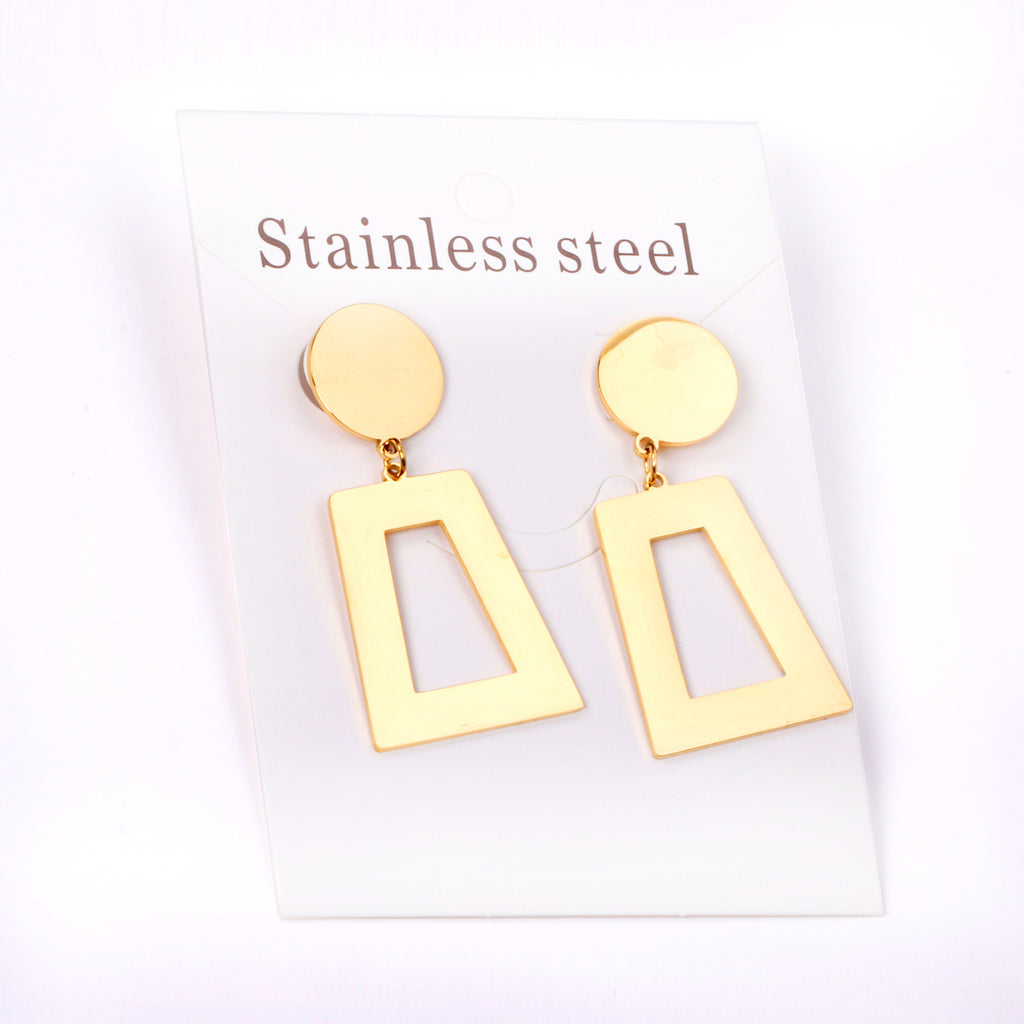 14mm Round + 21*26mm Trapezoidal Glossy Earrings