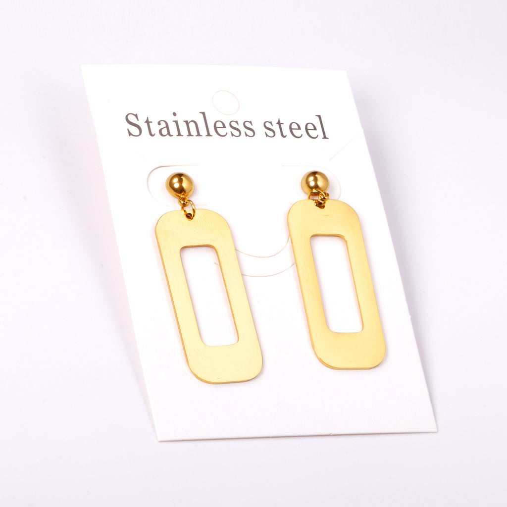 Half Bead Glossy & Brushed Long Cutout Earrings Goldtone