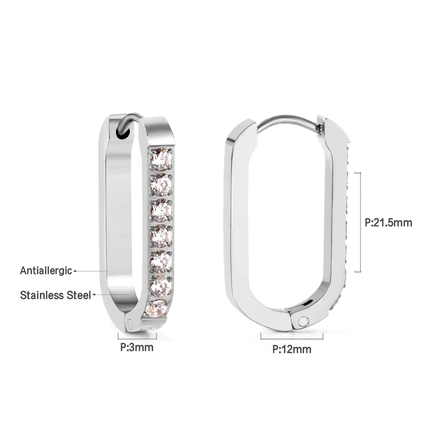 Rectangular Round Earrings with Diamonds 12*21.5mm asonjewelry